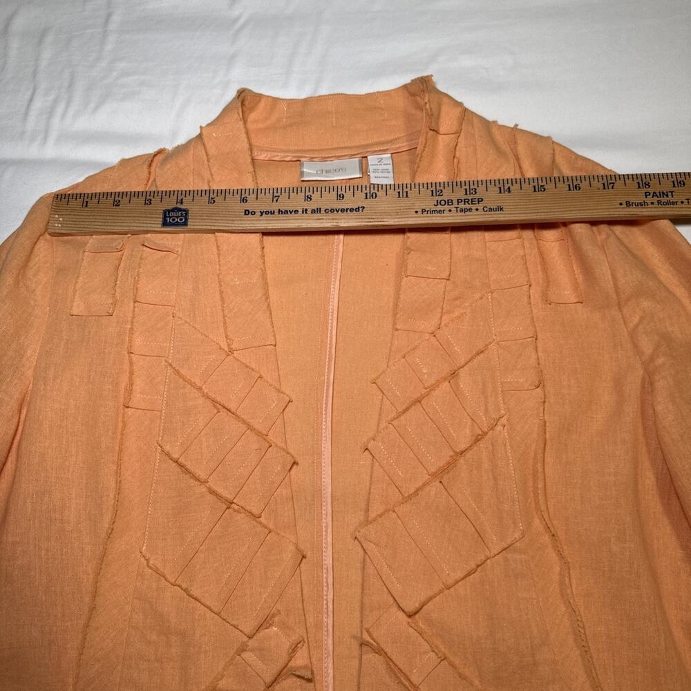 Chicos 2 Blazer Open Front Jacket Linen Blend Womens Orange 3/4 Sleeve Artsy EUC - Picture 4 of 12